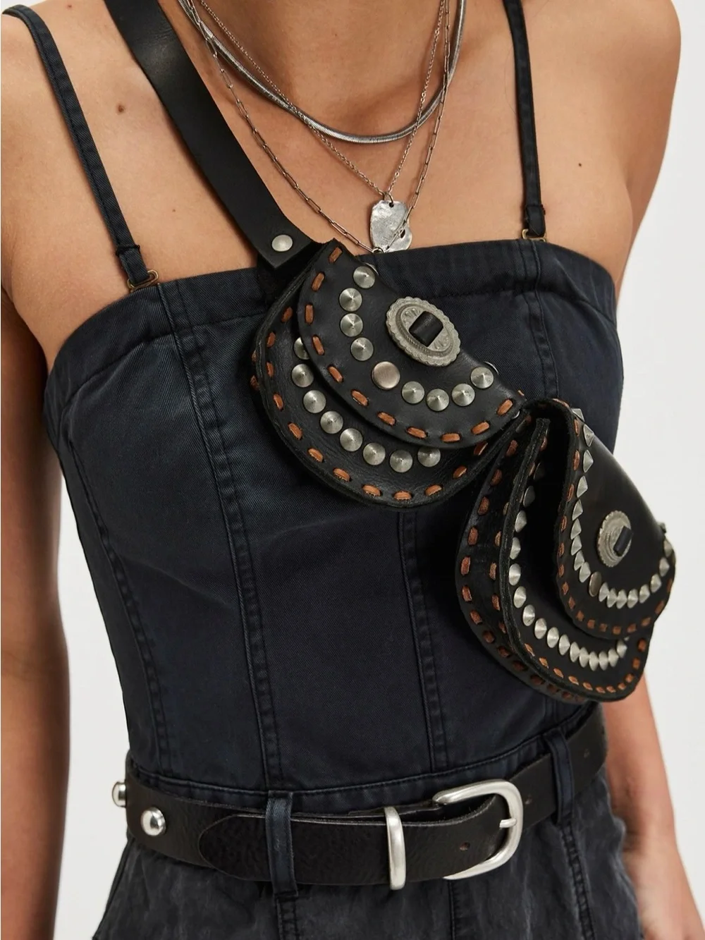 NWT Free People Lucky Stars Pocket Belt Bag-Black